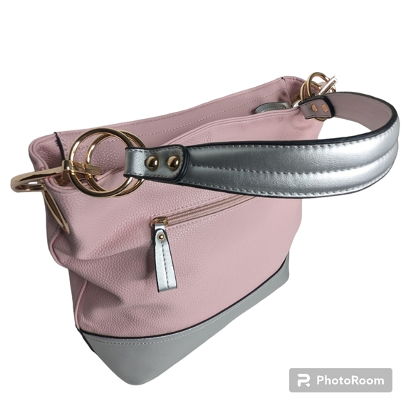MKF Collection Vegan Leather Magnolia Women’s Hobo Bag Pink Silver - Picture 4 of 16